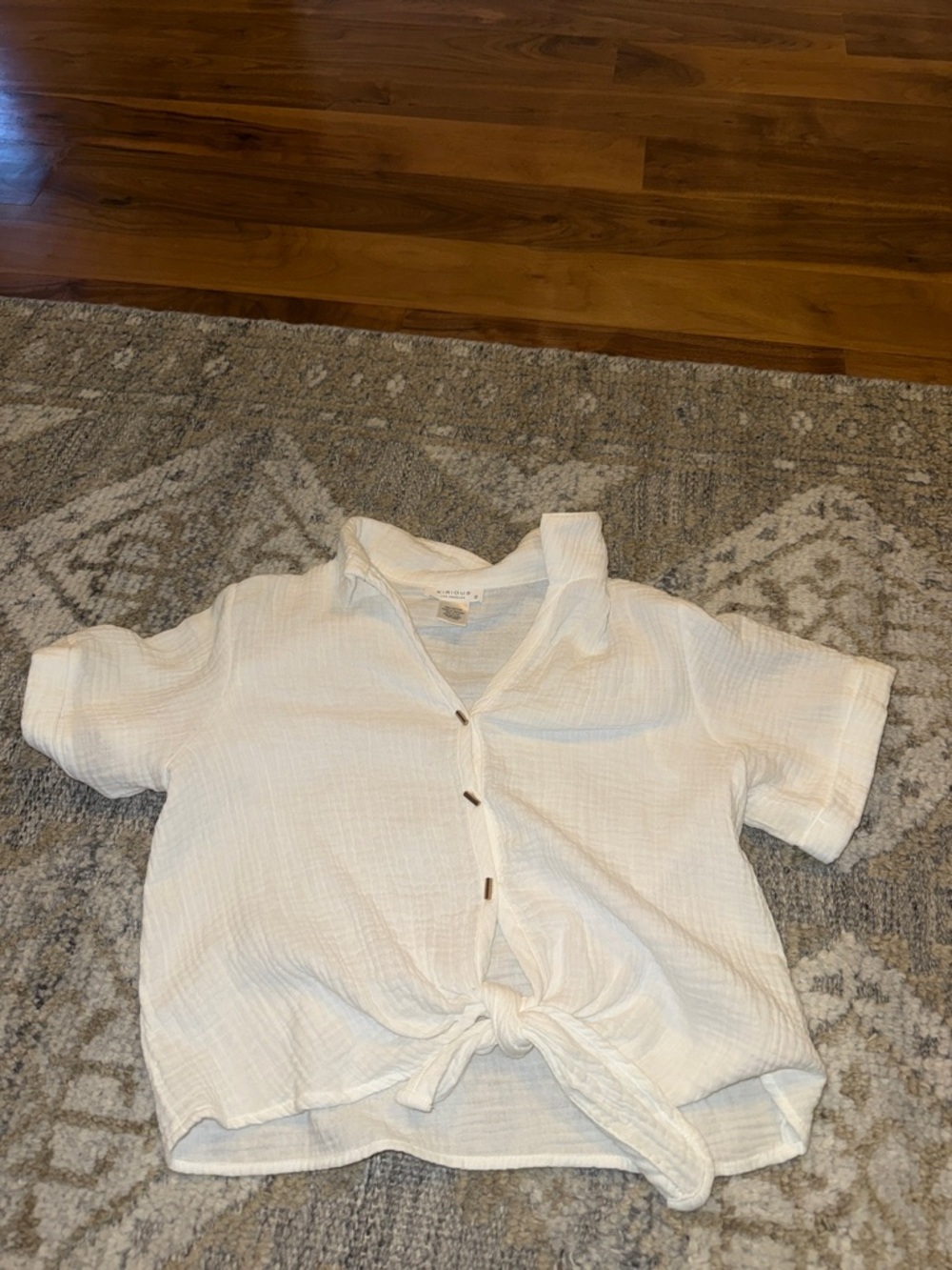 White Button-Front Tie-Hem Top